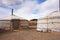 Gers, Mongolian tent or yurts close to Tsagaan Suvraga Â«Â white stupaÂ Â» area, in the Gobi desert, Dundgovi Province, Mongolia.